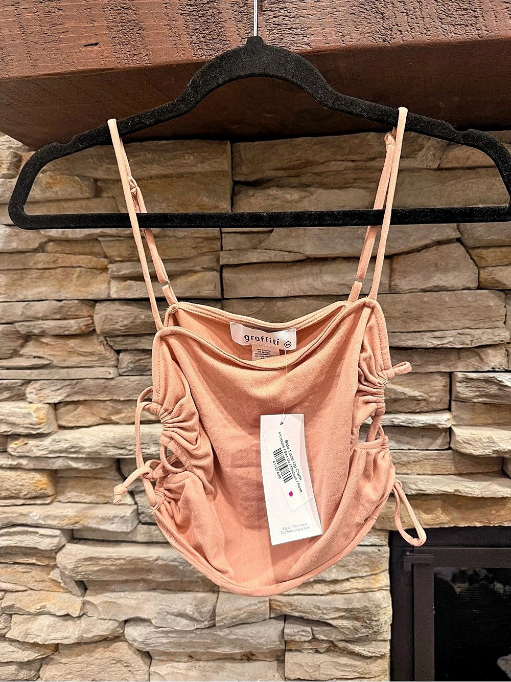 Graffiti Ruched Side-Tie Bikini Top in Pink NWT